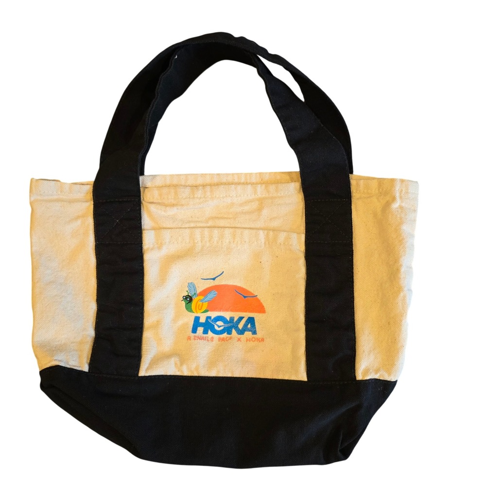 Hoka x A Snails Pace Mini Tote Bag Canvas Cream Black Graphic Small Handbag